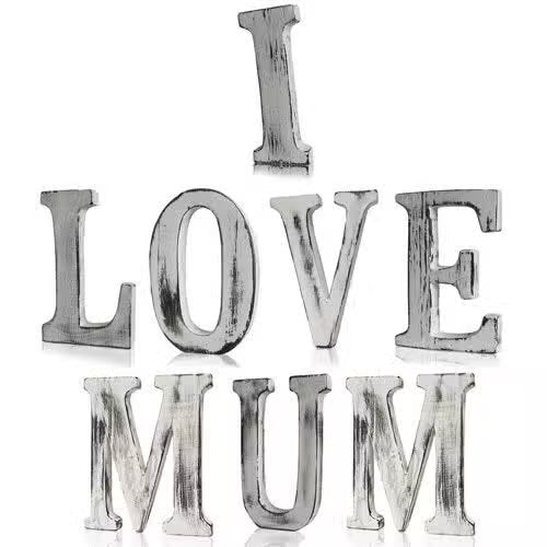 Handcarved Shabby Chic Word Plaque Word Set Plaque ‘I LOVE MUM’