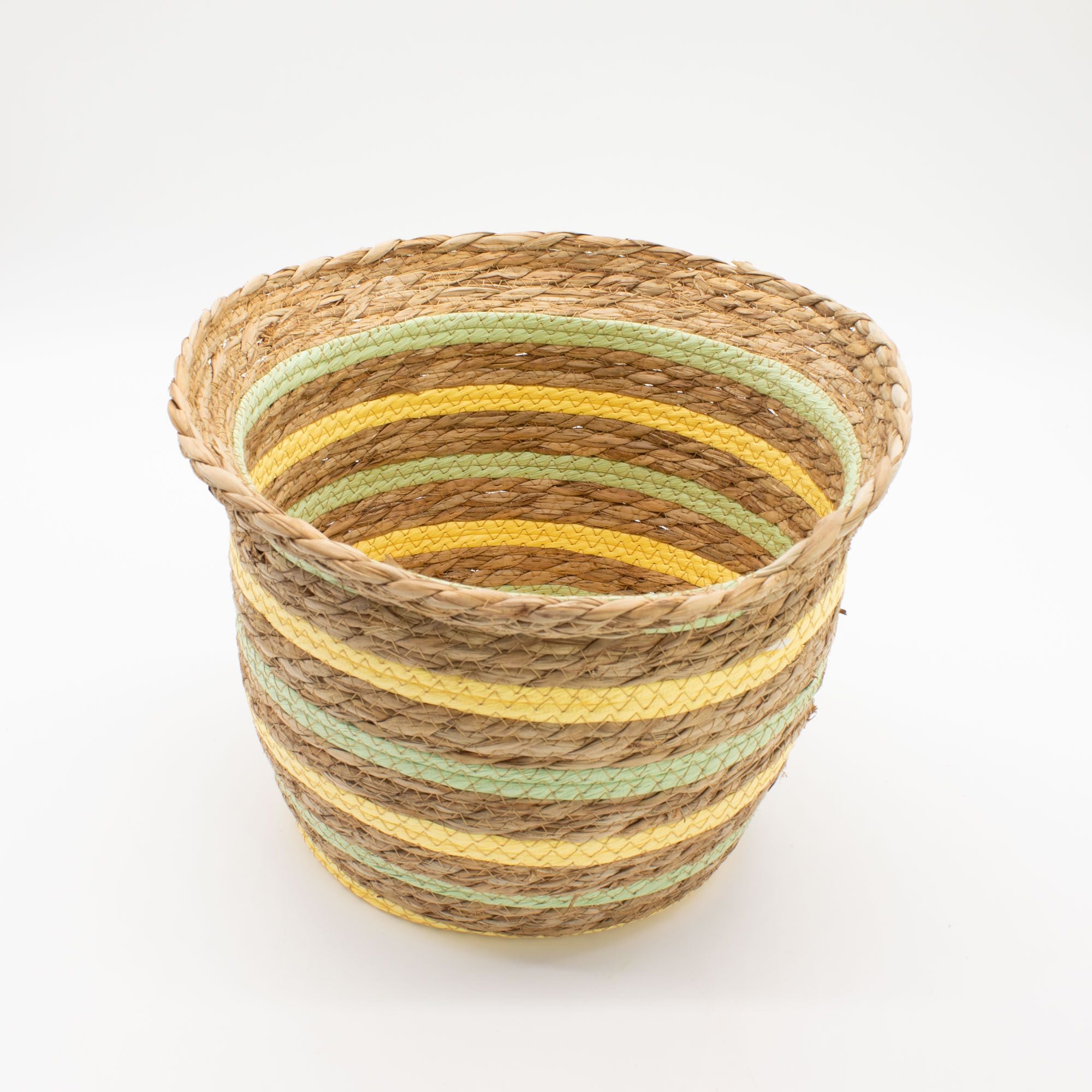 Set of 3 Seagrass & Straw Vase Shaped Baskets Natural Yellow & Green