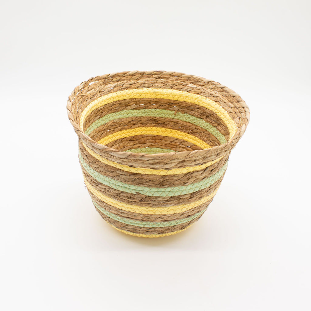 Set of 3 Seagrass & Straw Vase Shaped Baskets Natural Yellow & Green