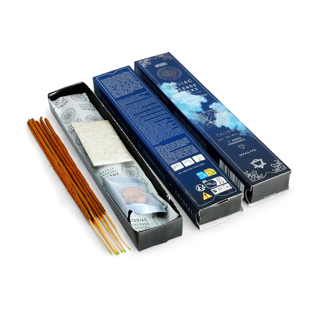 Taurus Zodiac Incense Sticks with Opalite Gemstone Crystal Giftset