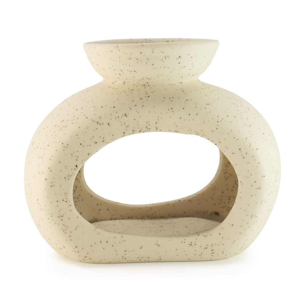 Ceramic Zen Oil Burner Oval Pebble Speckled Off-White