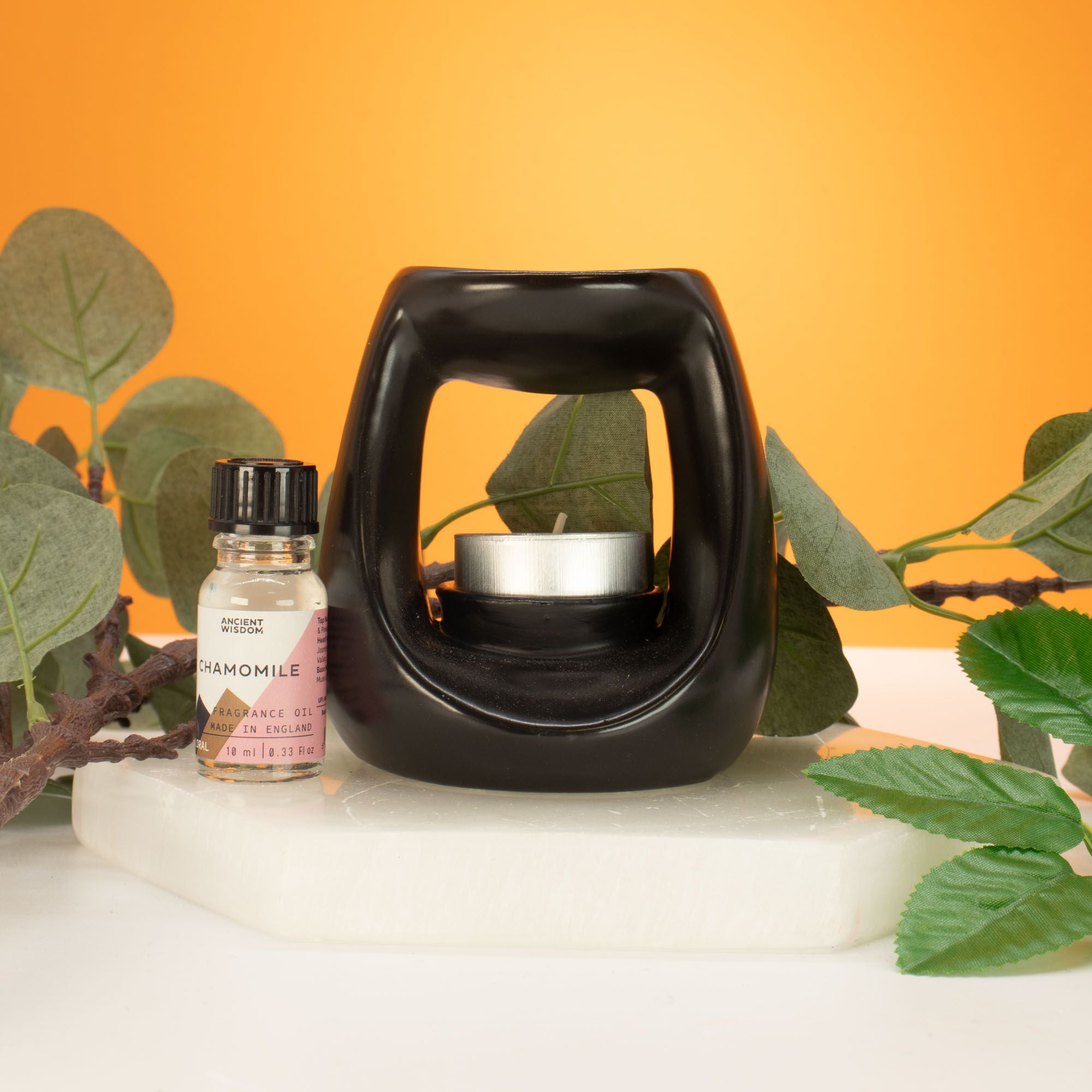 Large Ceramic Zen Oil Burner Oval Pebble Matt Black