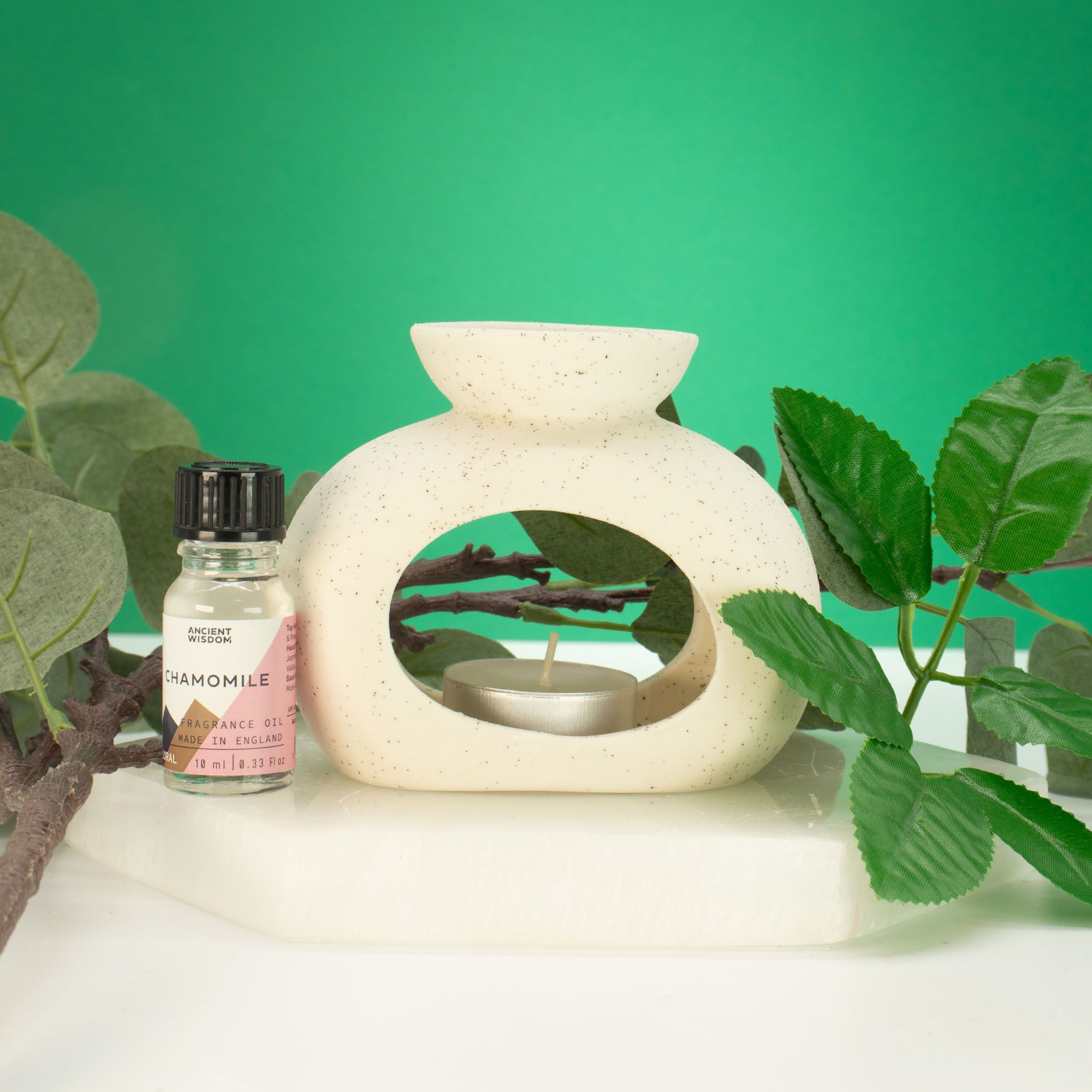 Ceramic Zen Oil Burner Oval Pebble Speckled Off-White