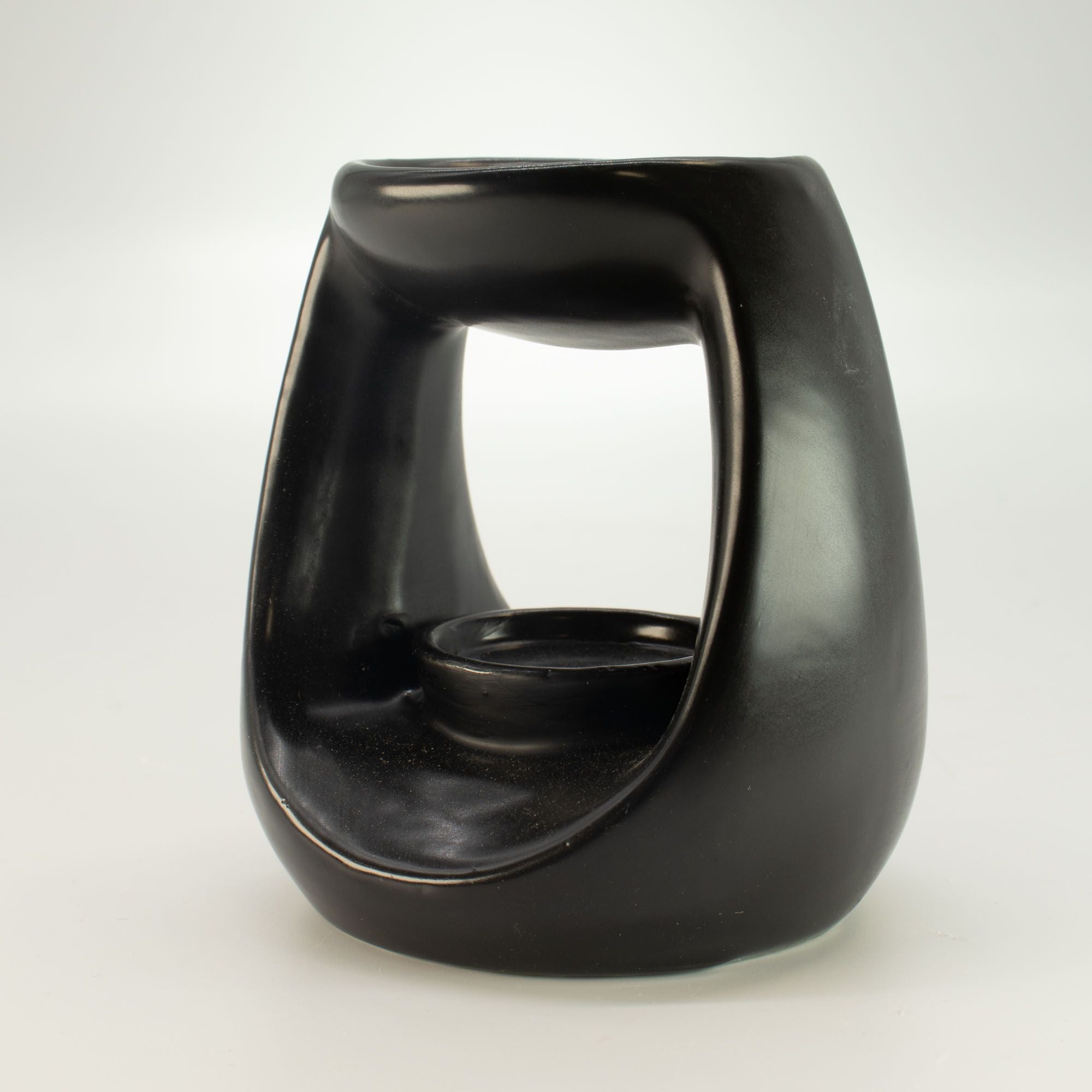 Large Ceramic Zen Oil Burner Oval Pebble Matt Black
