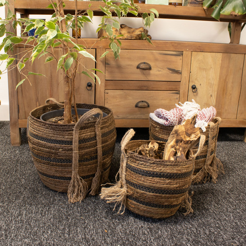 Set of 3 Bananna Leaf & Seagrass Large Baskets Natural Browns