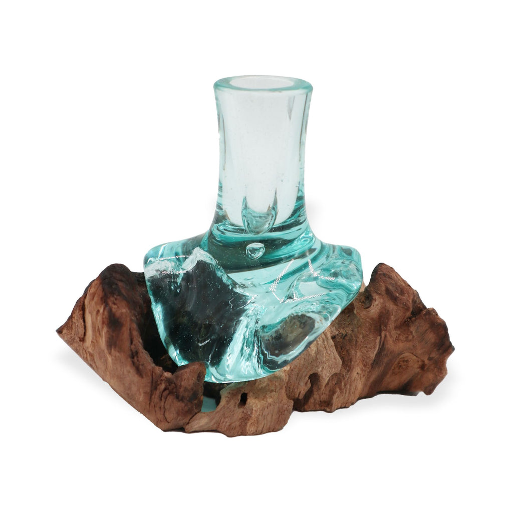 Molton Glass Small Flower Vase on Wood - Ornament
