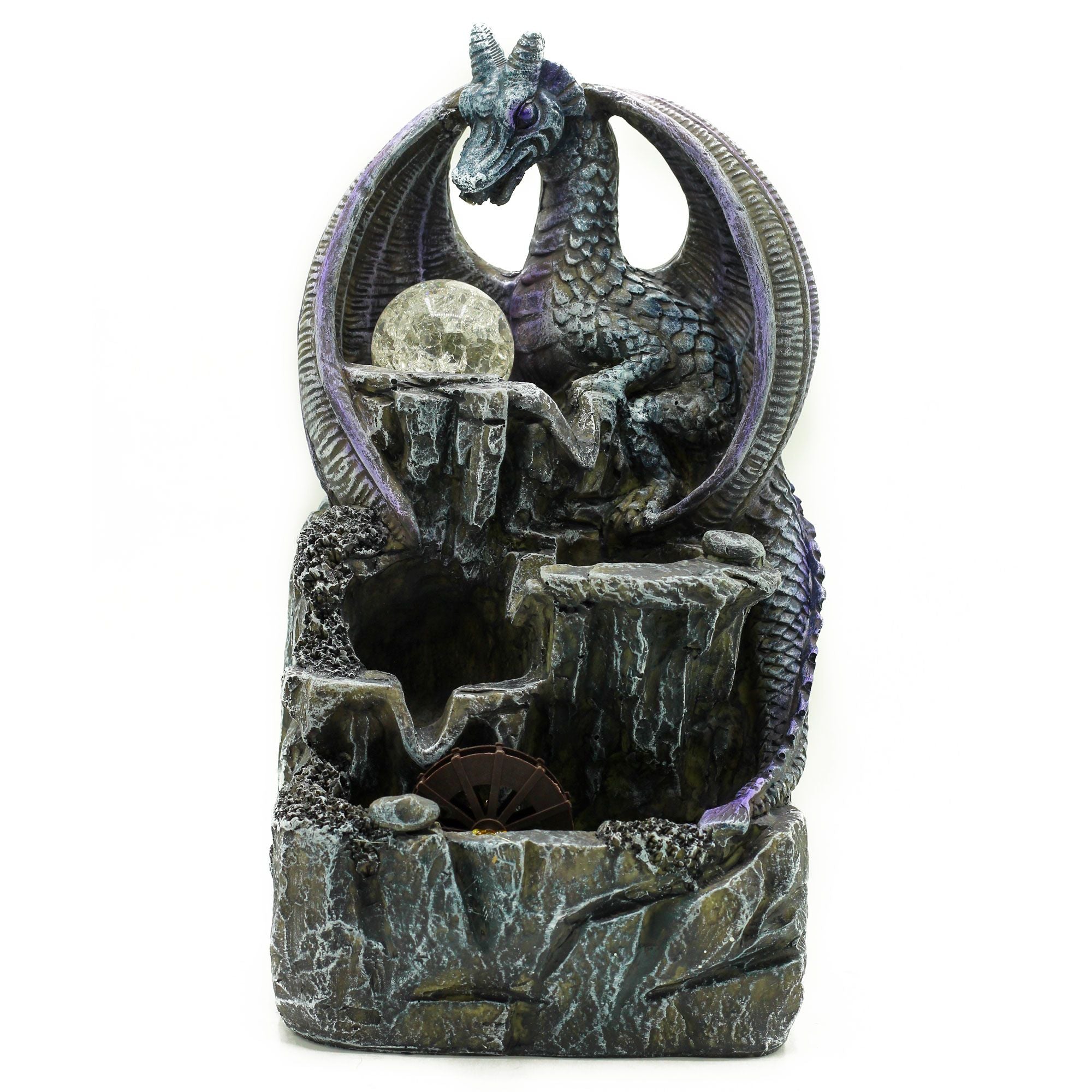 Tabletop Water Feature Purple Dragon, Crystal Ball & Water Wheel