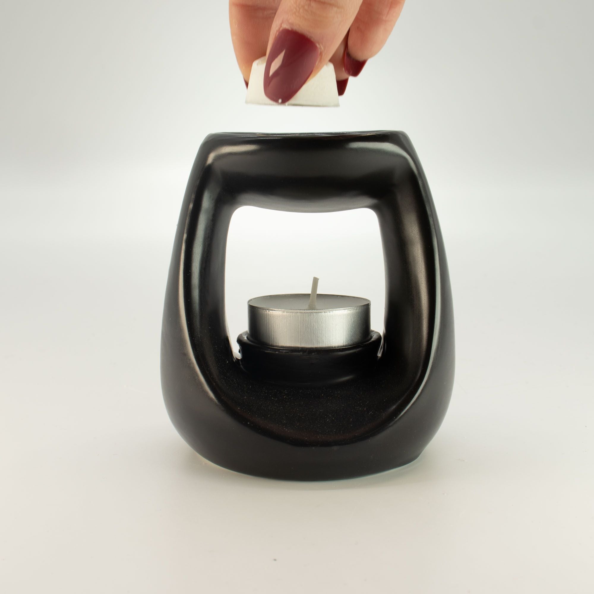 Large Ceramic Zen Oil Burner Oval Pebble Matt Black