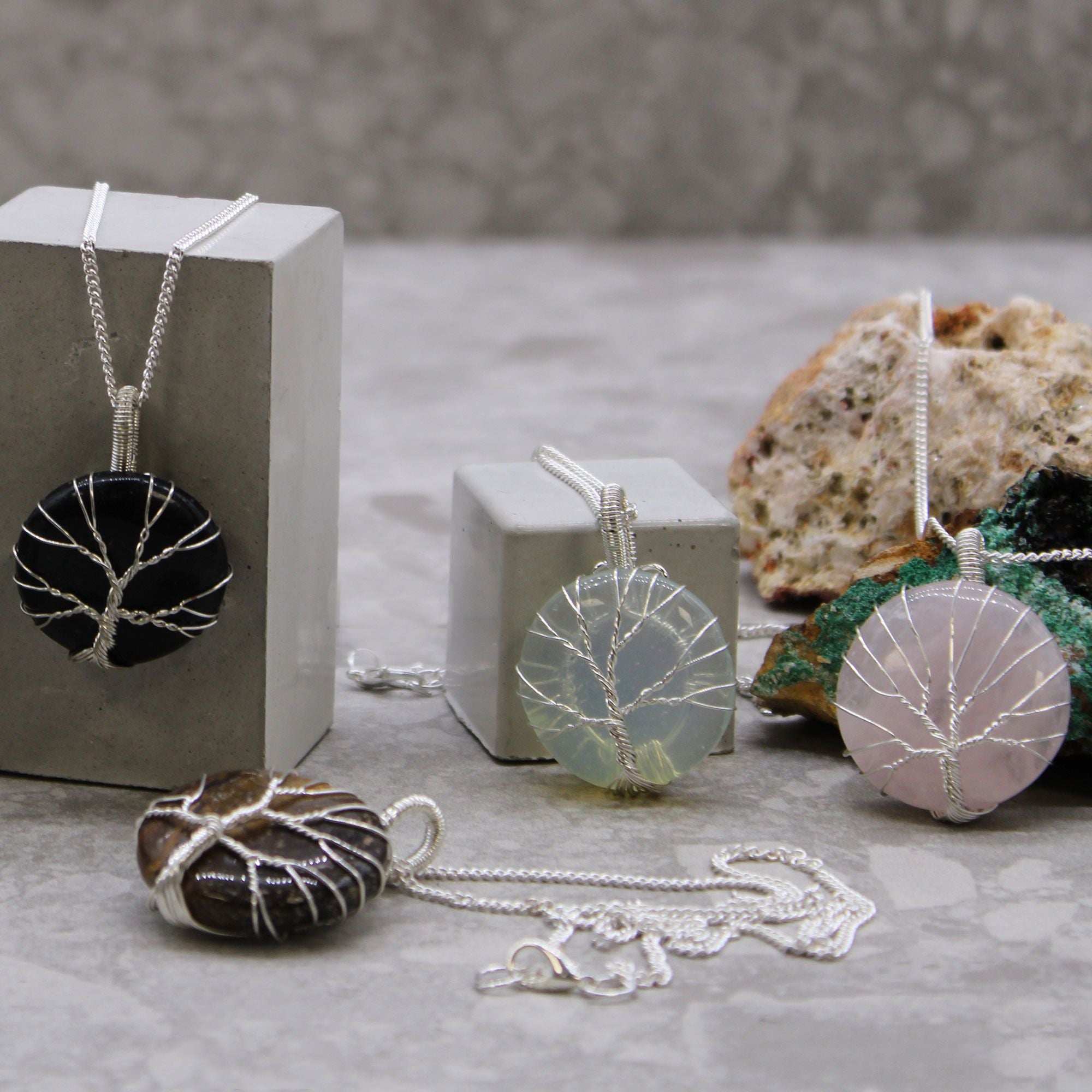 Black Onyx Gemstone Necklace Tree of Life