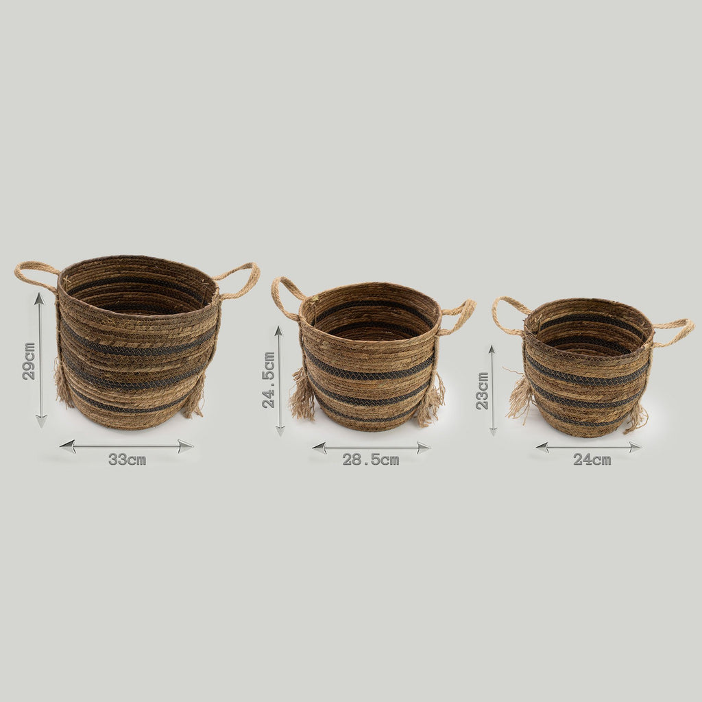 Set of 3 Bananna Leaf & Seagrass Large Baskets Natural Browns