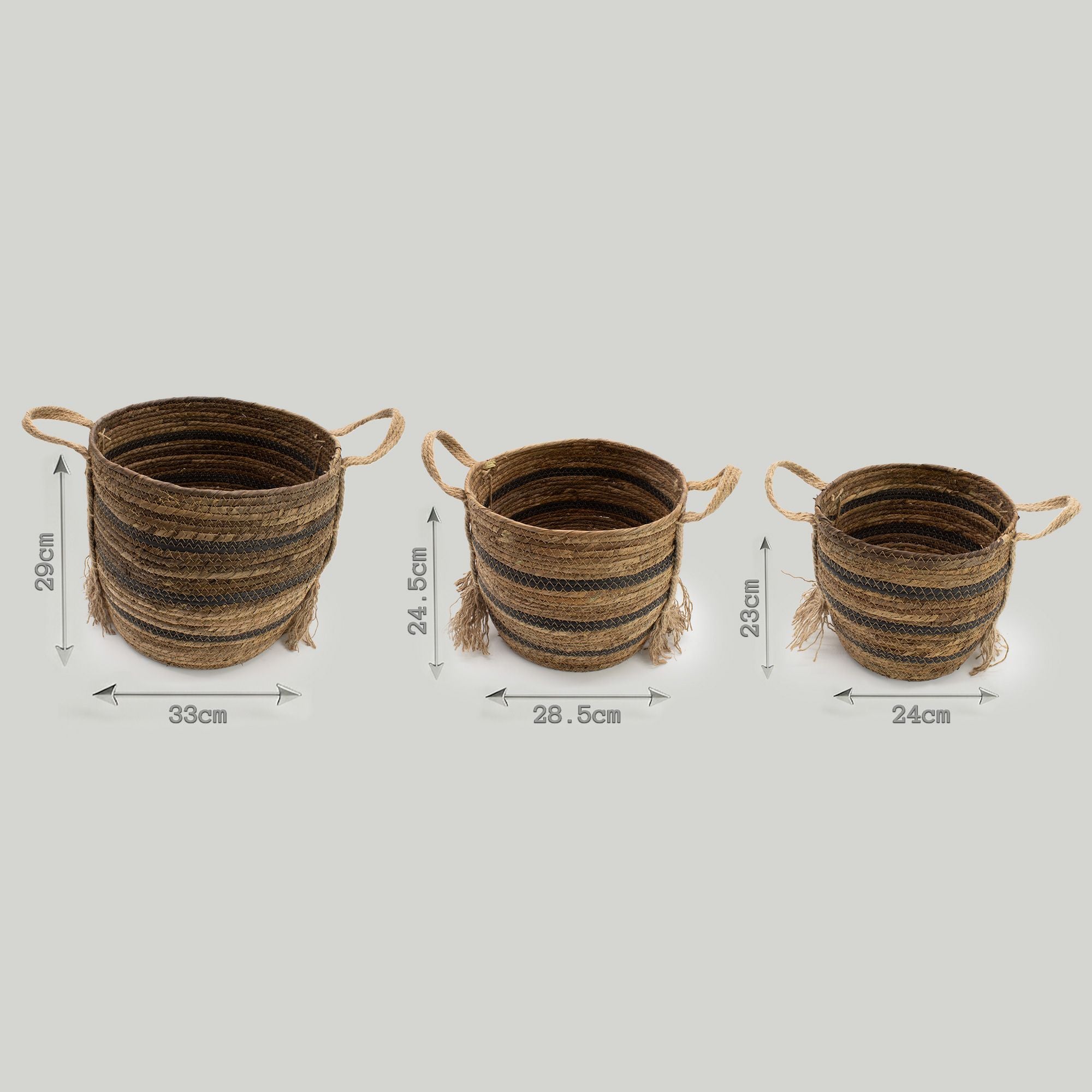 Set of 3 Bananna Leaf & Seagrass Large Baskets Natural Browns