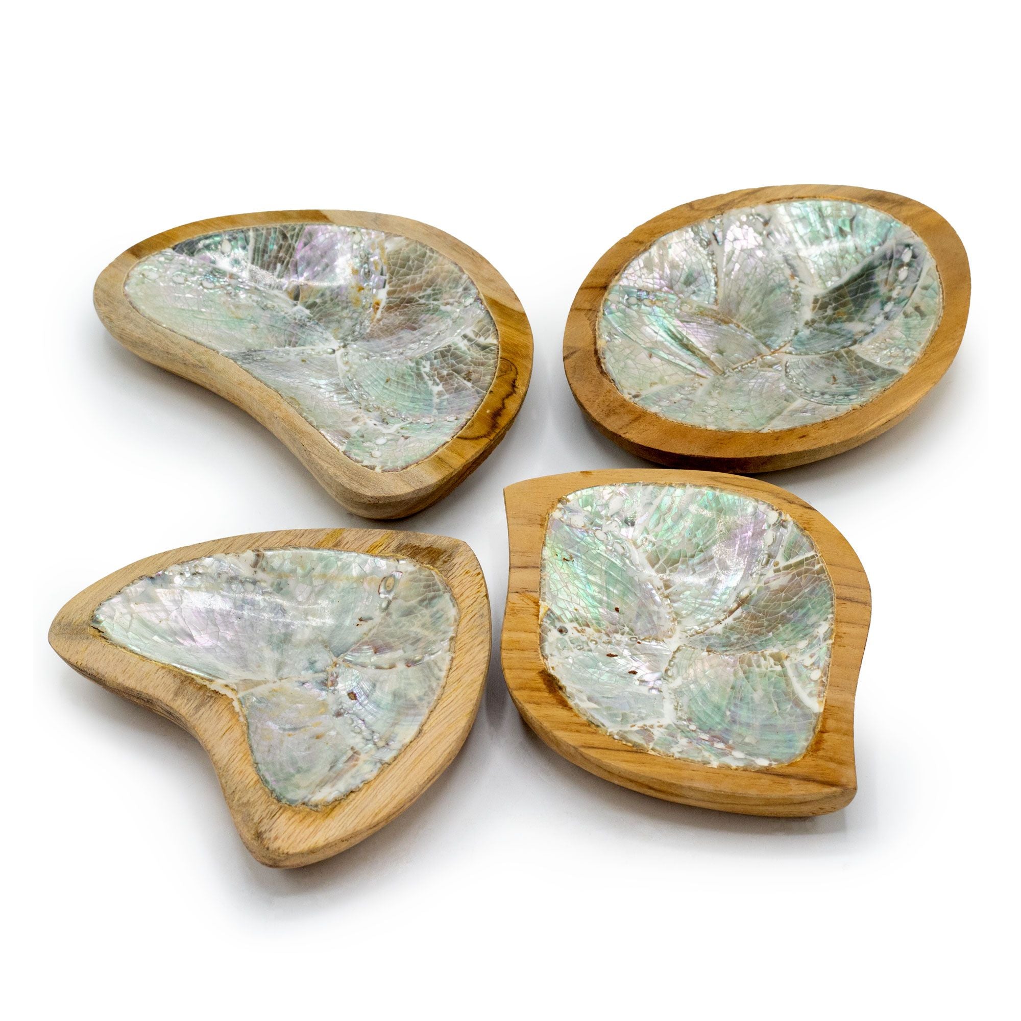 Teak Mini Bowls with Natural Shell Decor assorted Set of 4
