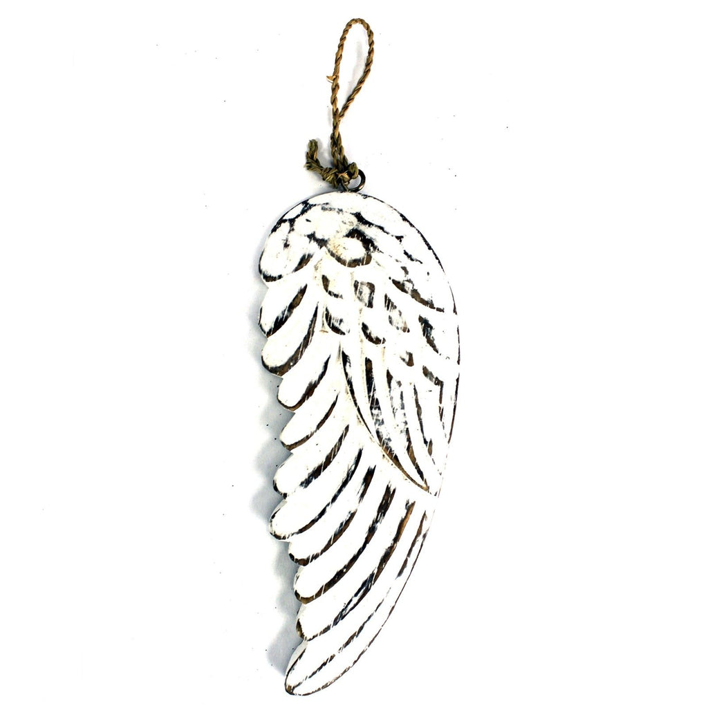 Vintage distressed white-washed angel wings hand-carved from sustainable wood for wall or shelf decor, personalized chalkboard back