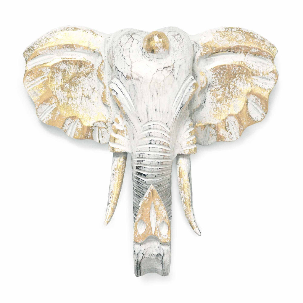 Large Majestic Elephant Head Gold & Whitewash