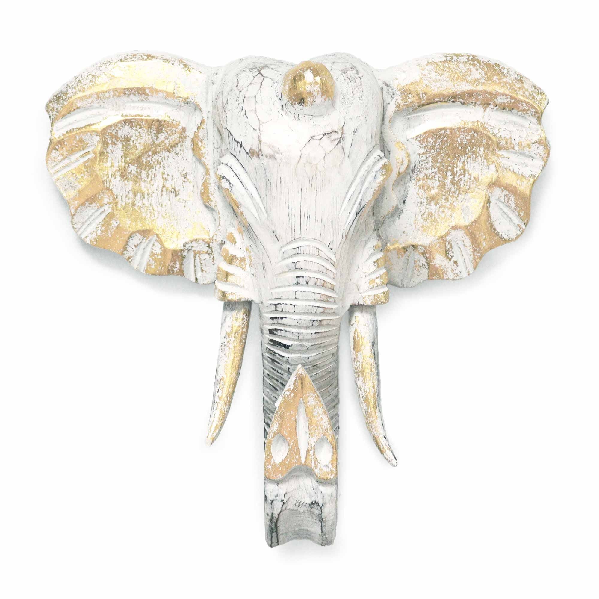Large Majestic Elephant Head Gold & Whitewash