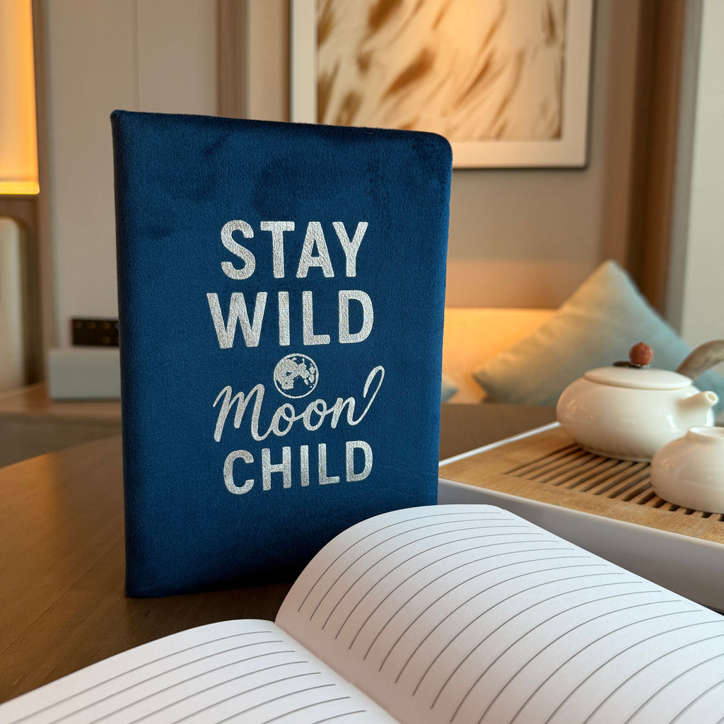 Dark Blue Velvet Notebook - Stay Wild Moon Child