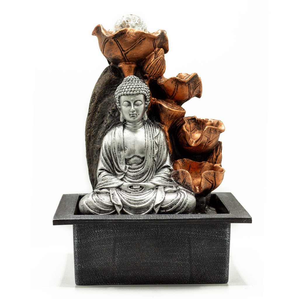 Tabletop Water Feature Silver Buddha Cascade & Crystal Ball