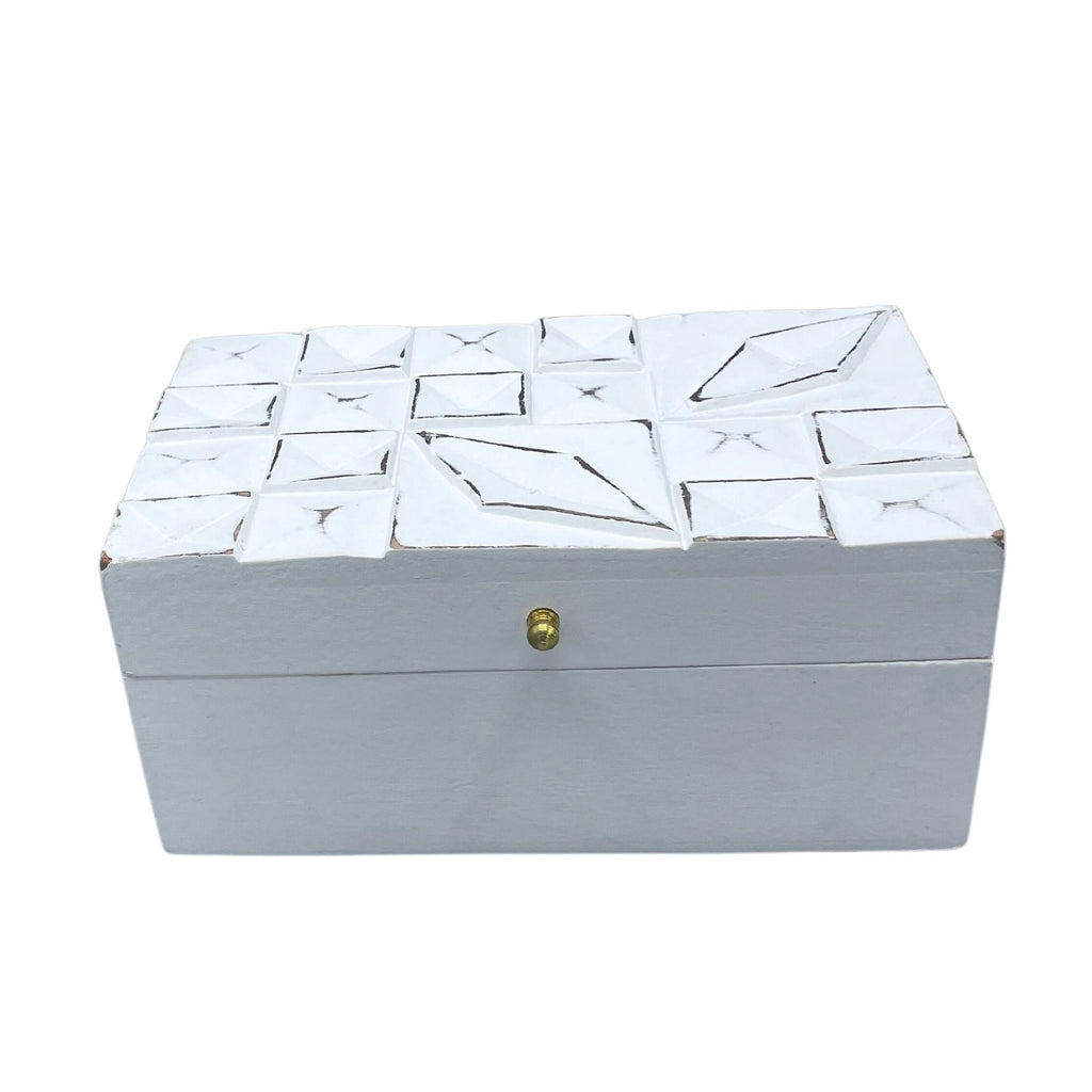 Decorative Wooden Box Vintage Décor White Diamonds Style