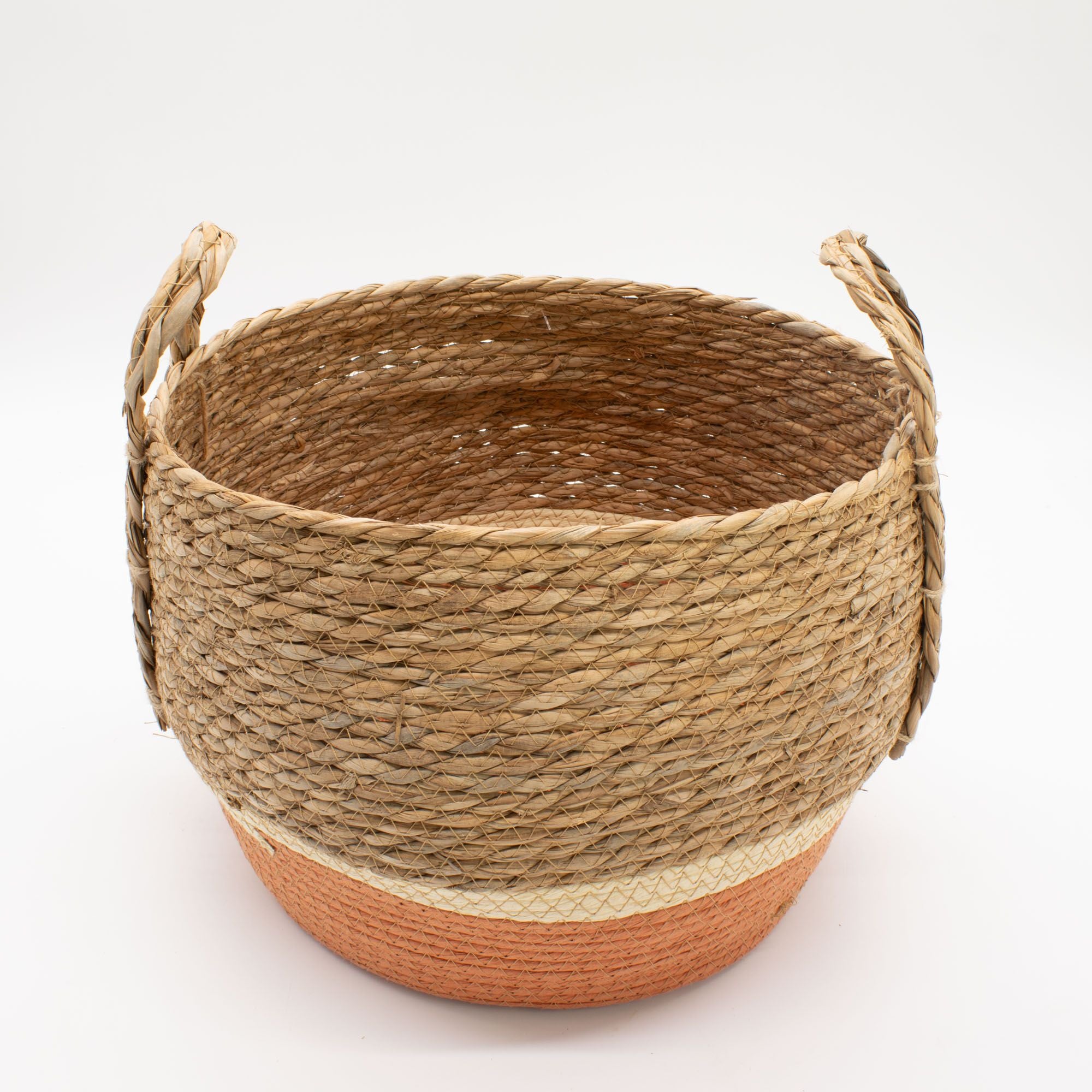 Set of 3 Straw & Seagrass Large Baskets Natural & Orange
