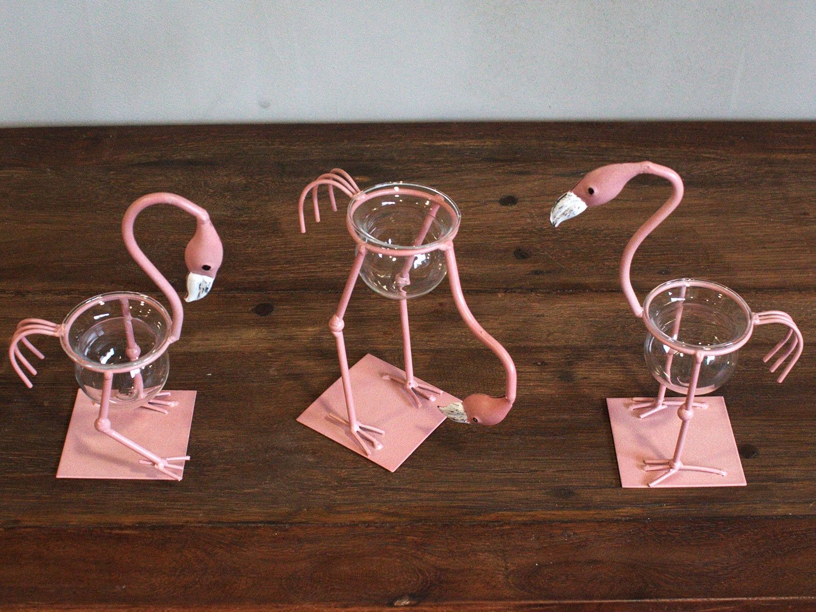 Hydroponic Home Décor Pink Metal Flamingo