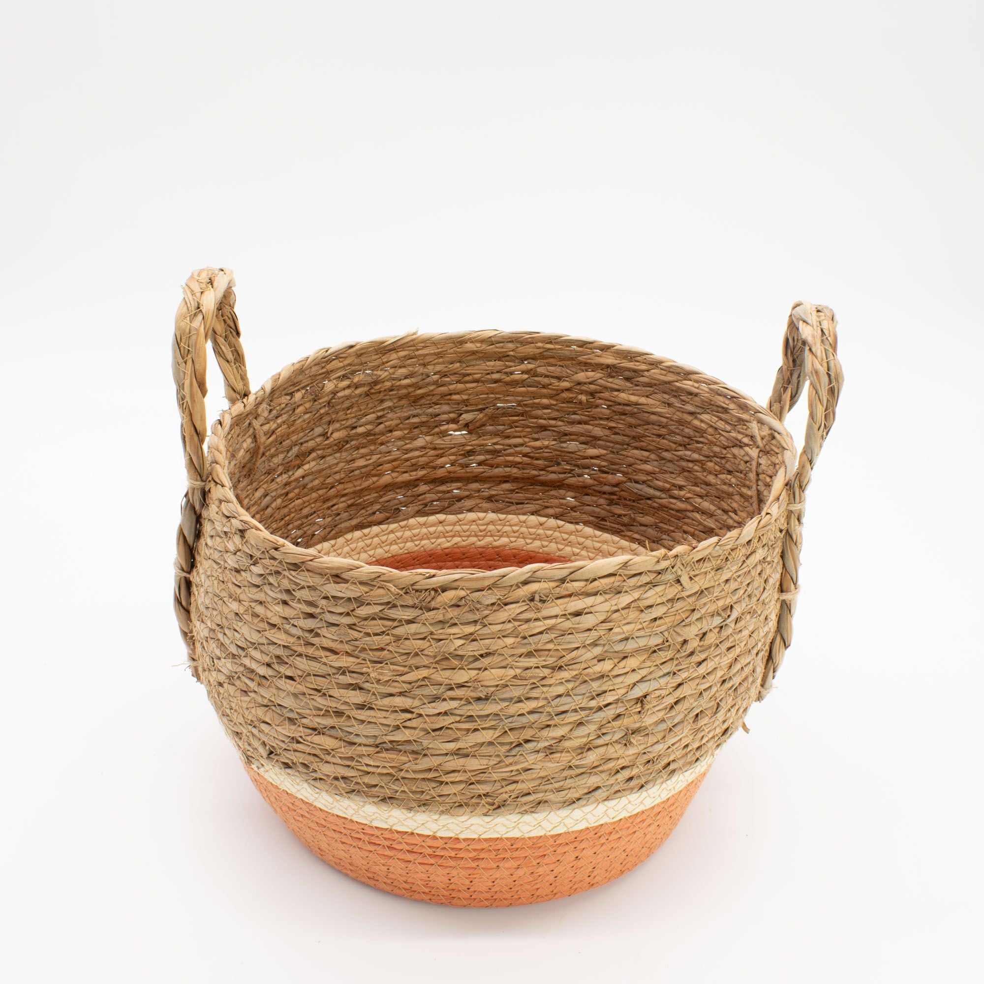 Set of 3 Straw & Seagrass Large Baskets Natural & Orange
