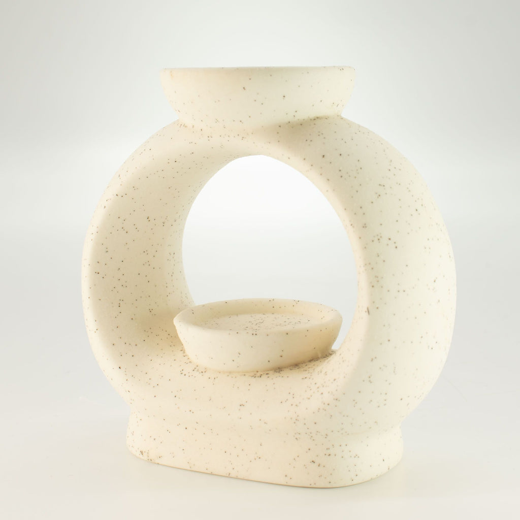 Large Ceramic Zen Oil Burner Oval Pebble Speckled Off White
