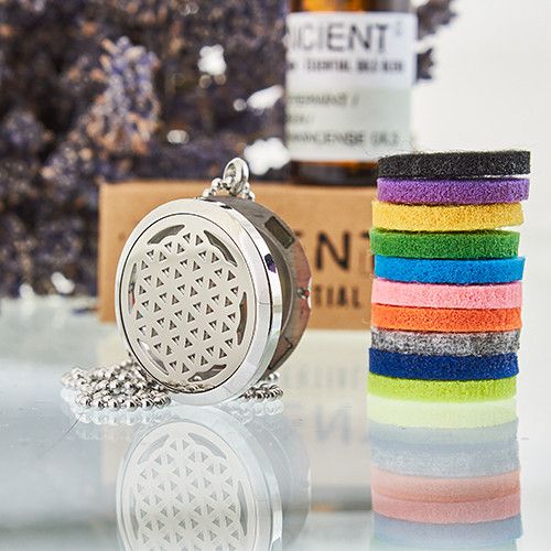 Locket Necklace Stainless Steel Aromatherapy Diffuser Flower of Life