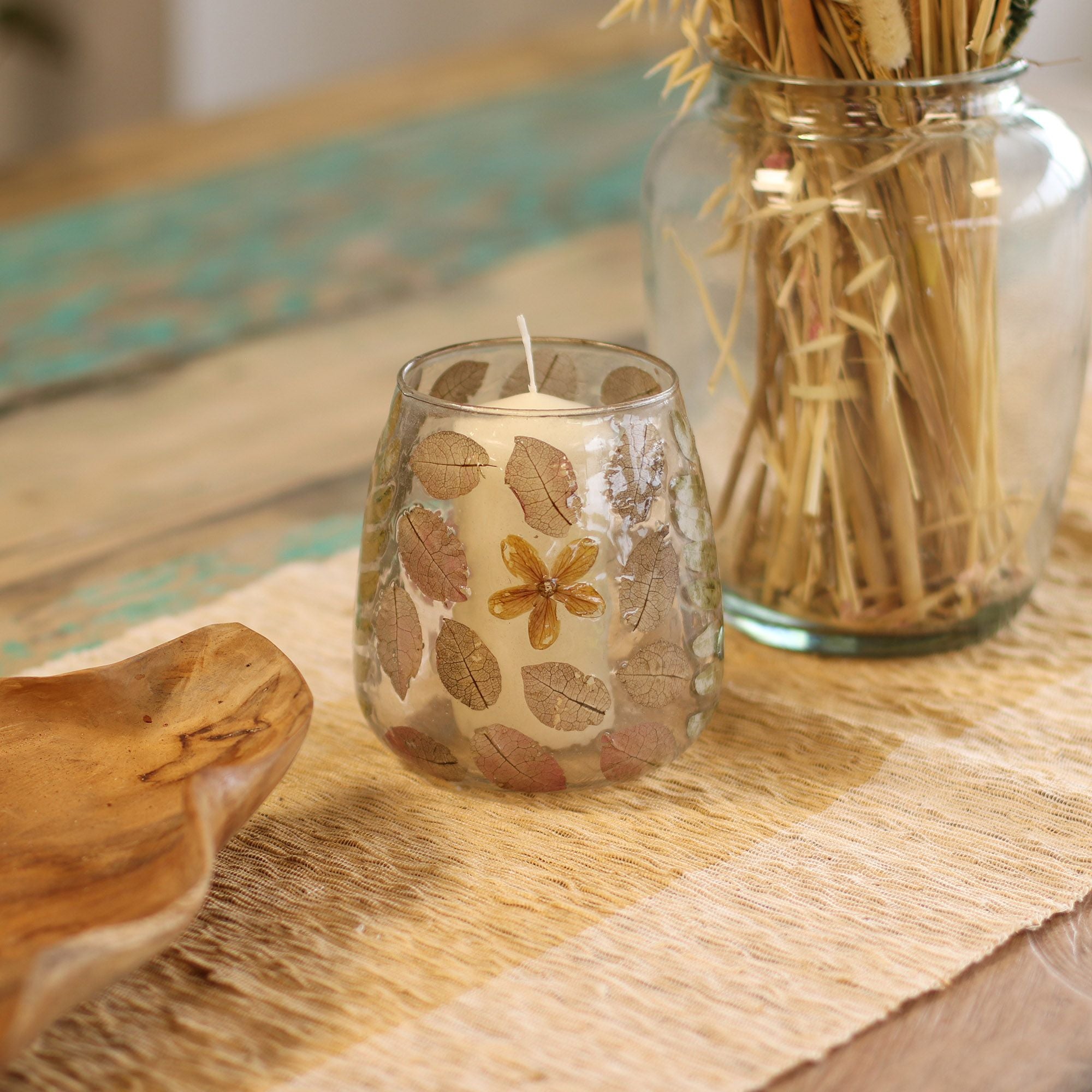 Natural Floral Glass - Vase Candle Holder - Primavera  - (12x11cm)