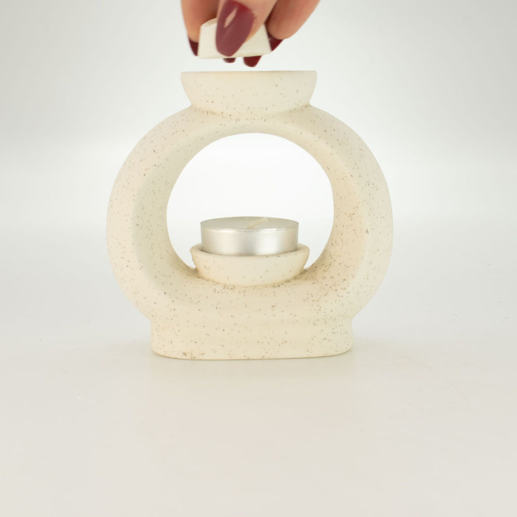 Large Ceramic Zen Oil Burner Oval Pebble Speckled Off White