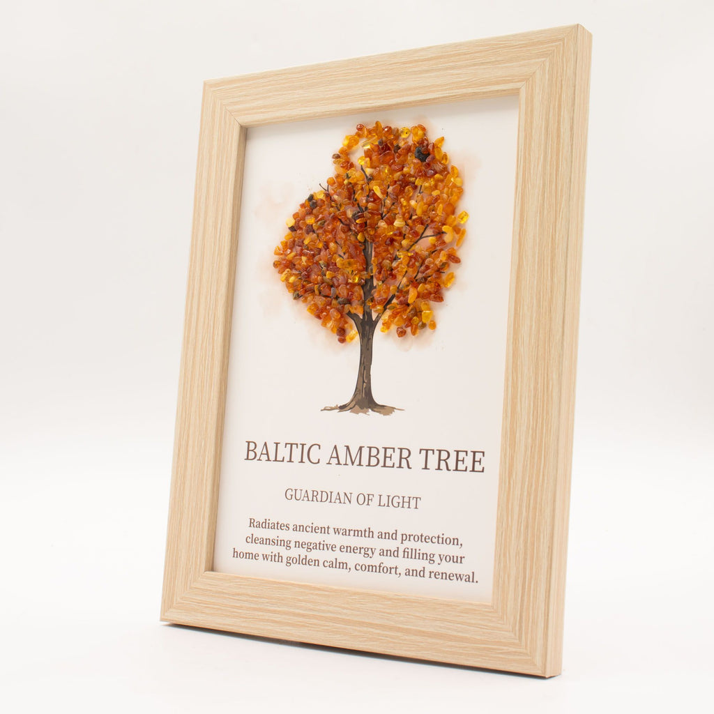 Decorative Tree of Life Wall Art with Genuine Baltic Amber Chips - Warm, Textured Natural Home Accent