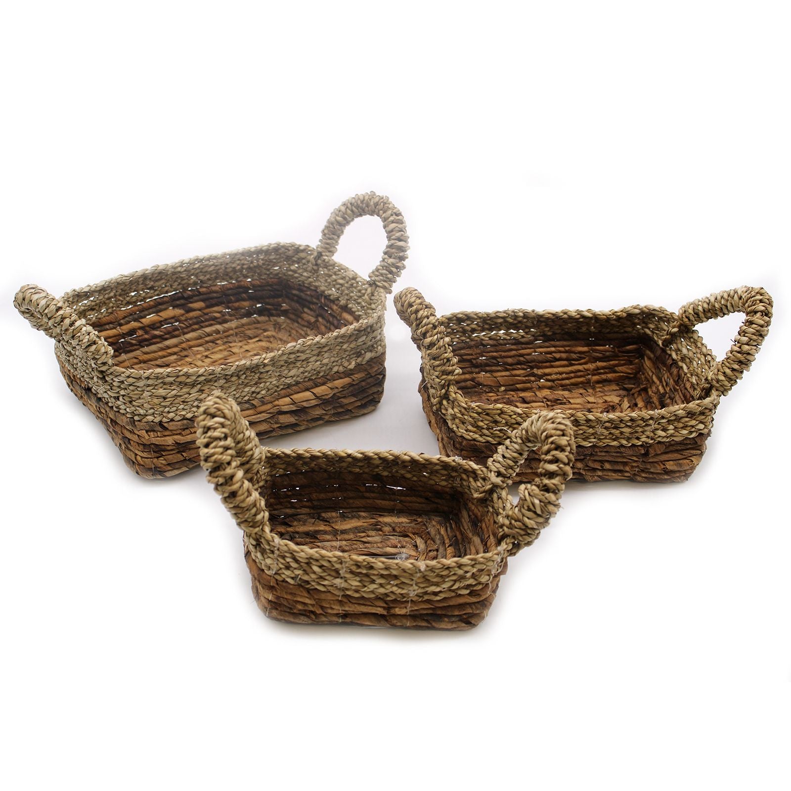 Set of 3 Banana Leaf & Seagrass Square Baskets