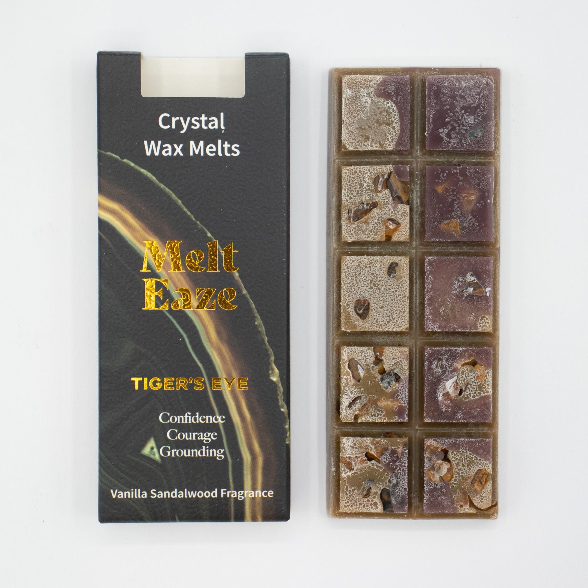 Vanilla Sandalwood Crystal Wax Melts Bar With Tigereye Gemstone Chips