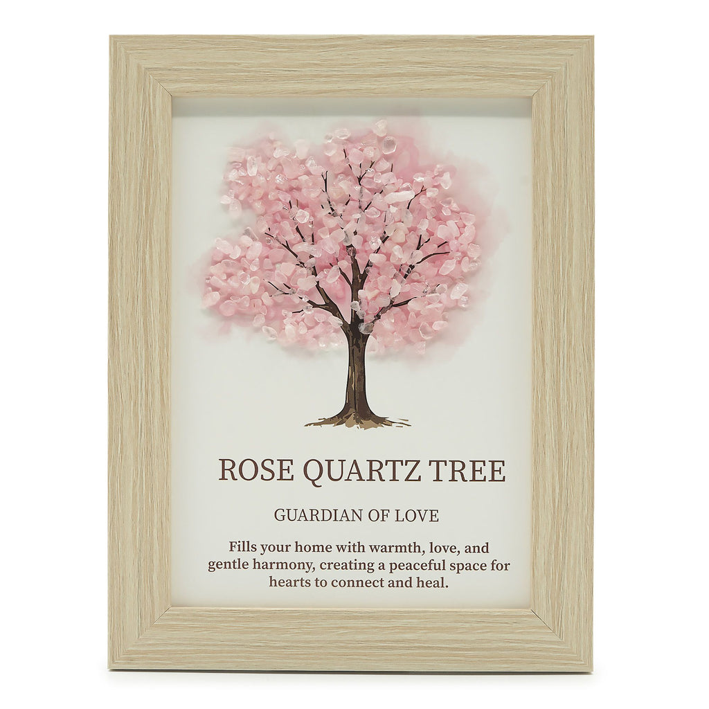 Rose Quartz Gemstone Crystal Decorative Picture Tree of Life Handmade