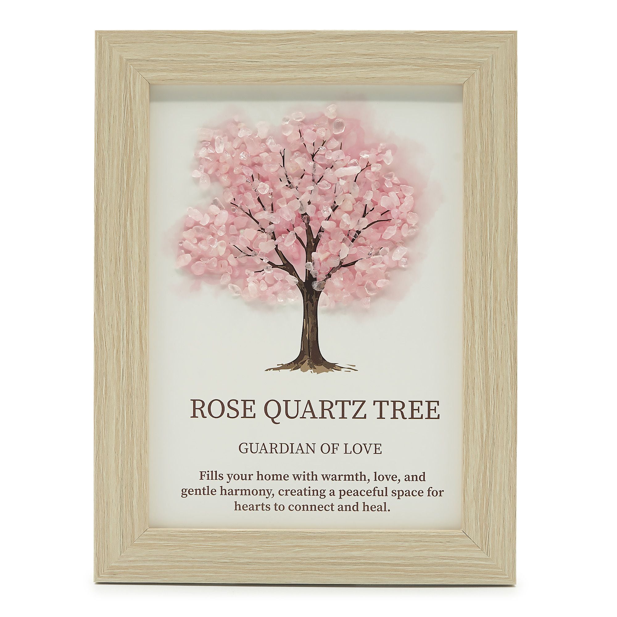 Rose Quartz Gemstone Crystal Decorative Picture Tree of Life Handmade