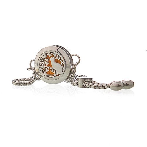 Locket Chain Bracelet Stainless Steel Aromatherapy Diffuser Cat & Flowers 20mm