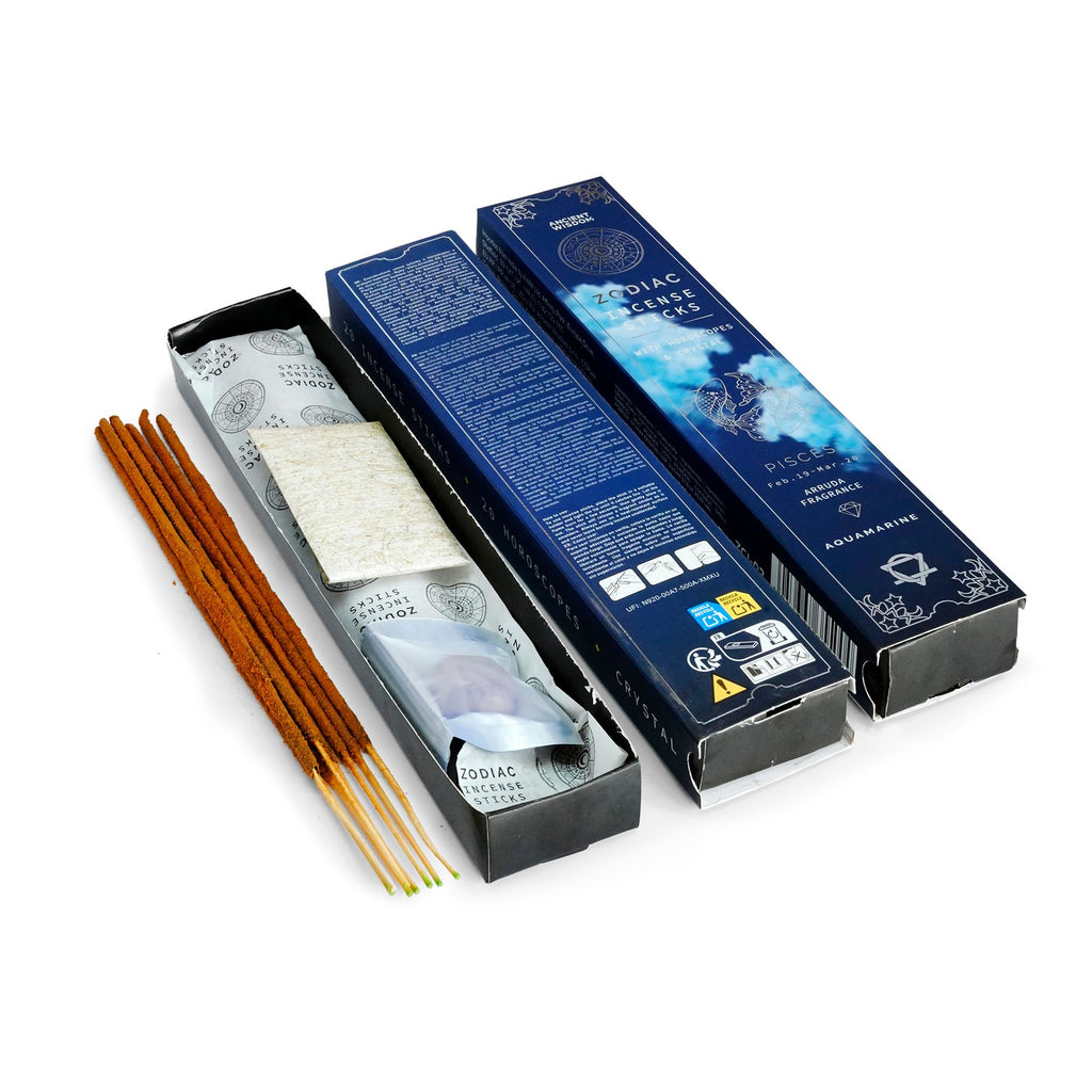 Pisces Zodiac Incense Sticks Aquamarine Gemstone Crystal Giftset