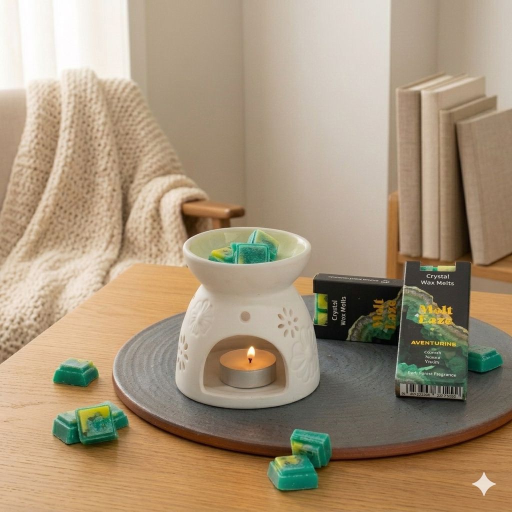 Emerald Forest Crystal Wax Melts Bar With Real Aventurine Gemstone Chips