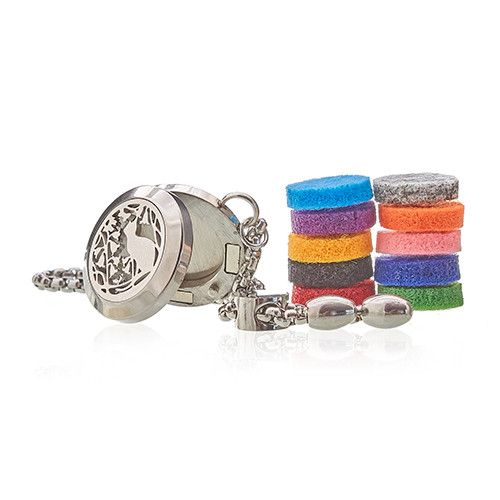 Locket Chain Bracelet Stainless Steel Aromatherapy Diffuser Cat & Flowers 20mm
