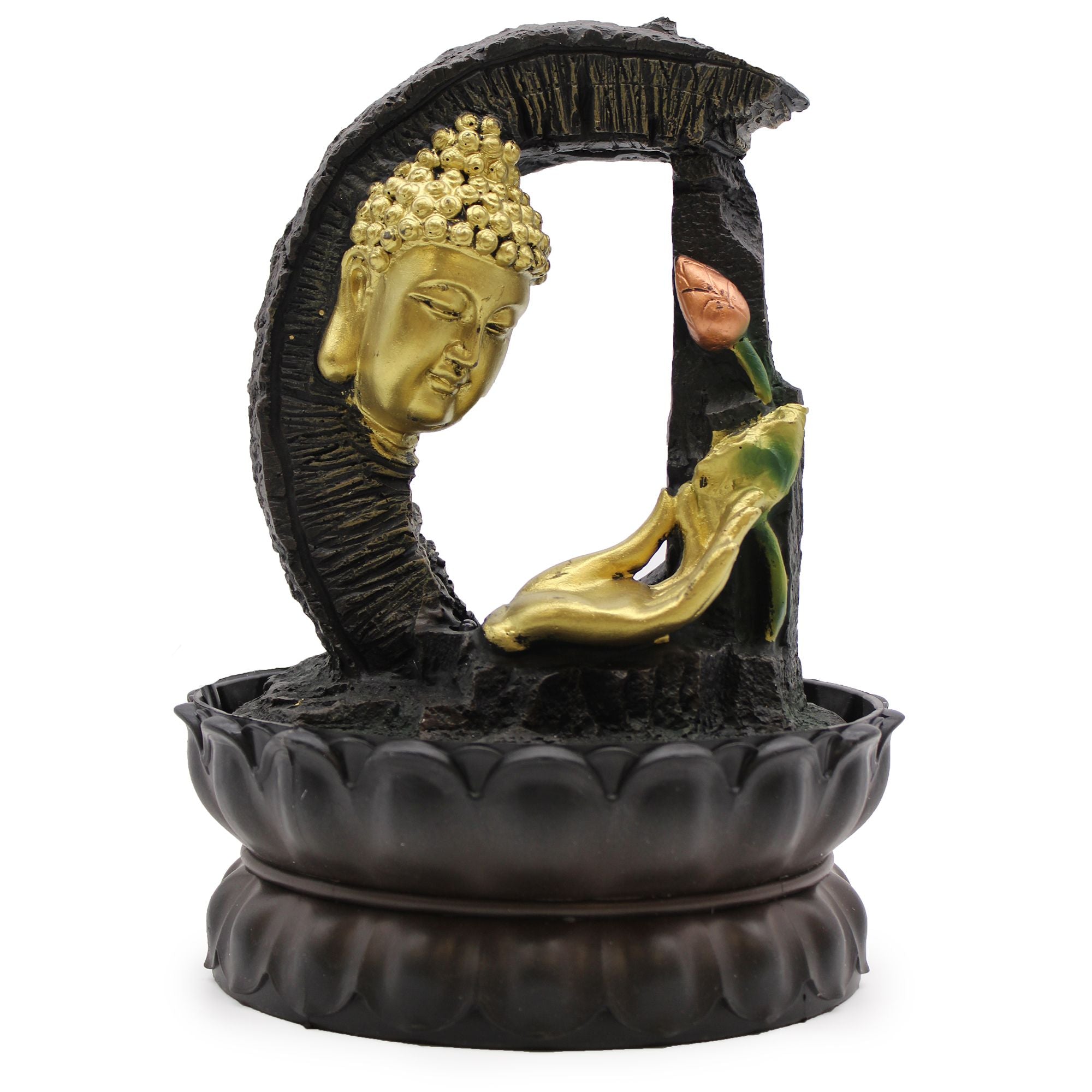Tabletop Water Feature Golden Buddha & Lotus