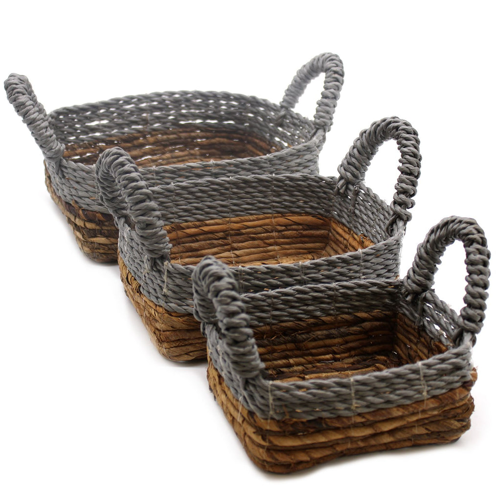 Set of 3 Banana Leaf & Abu-Abu Raffia Square Basket