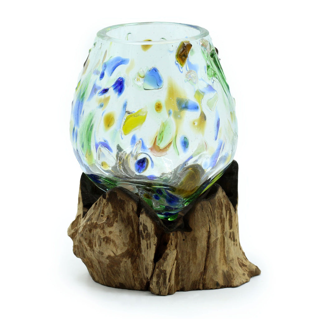 Molten Coloured Glass on Wood - Medium Bowl Ornament