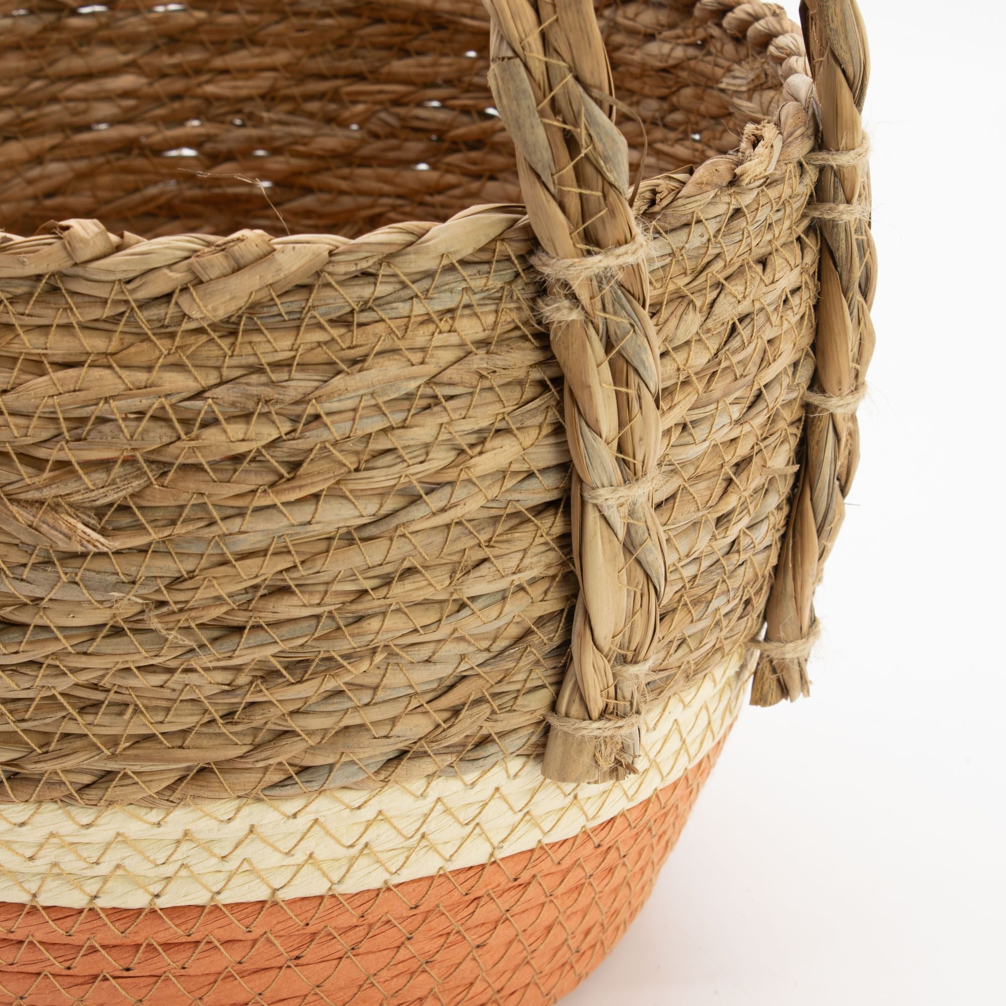 Set of 3 Straw & Seagrass Large Baskets Natural & Orange