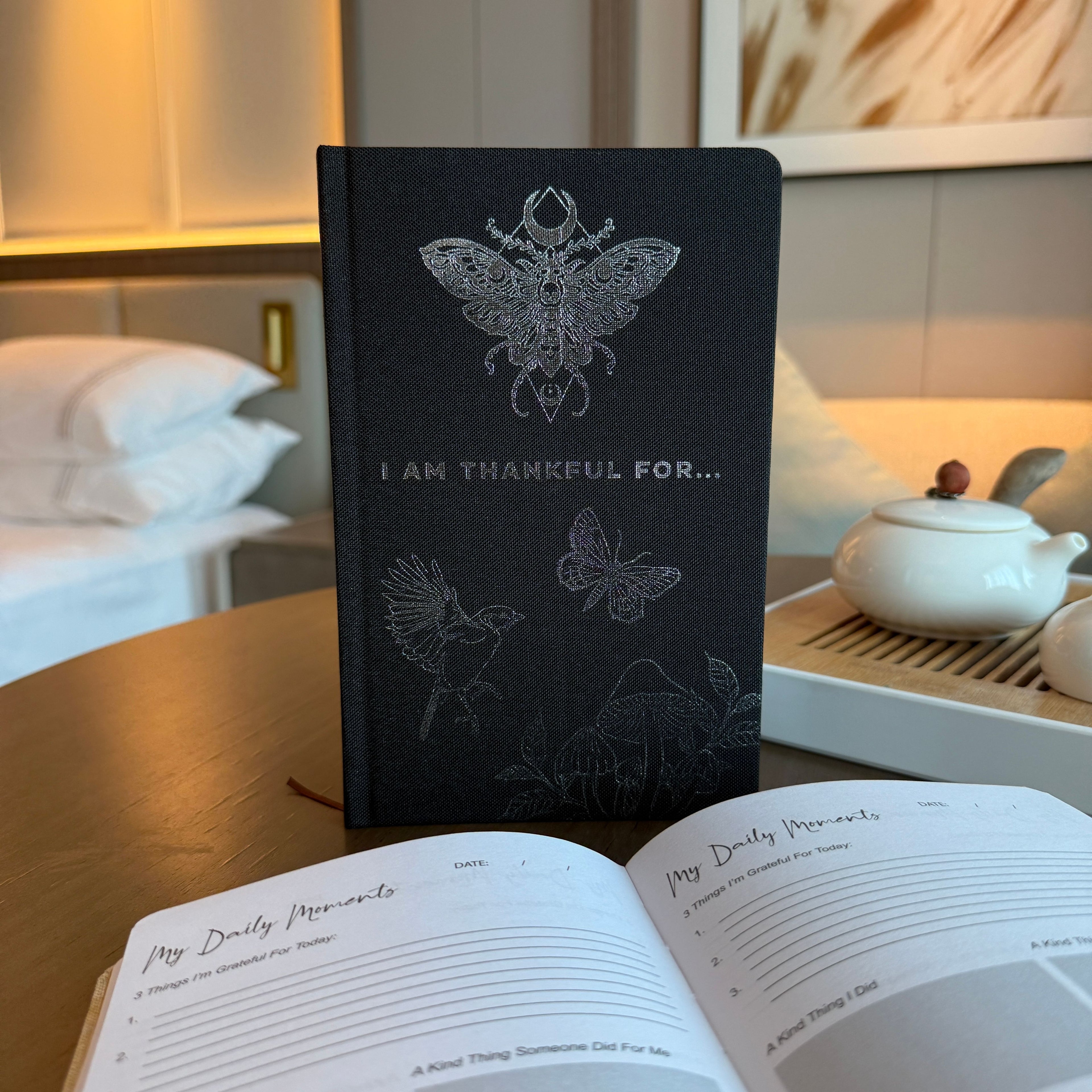 Black Gratitude Journal with Silver Lining - I am Thankful For