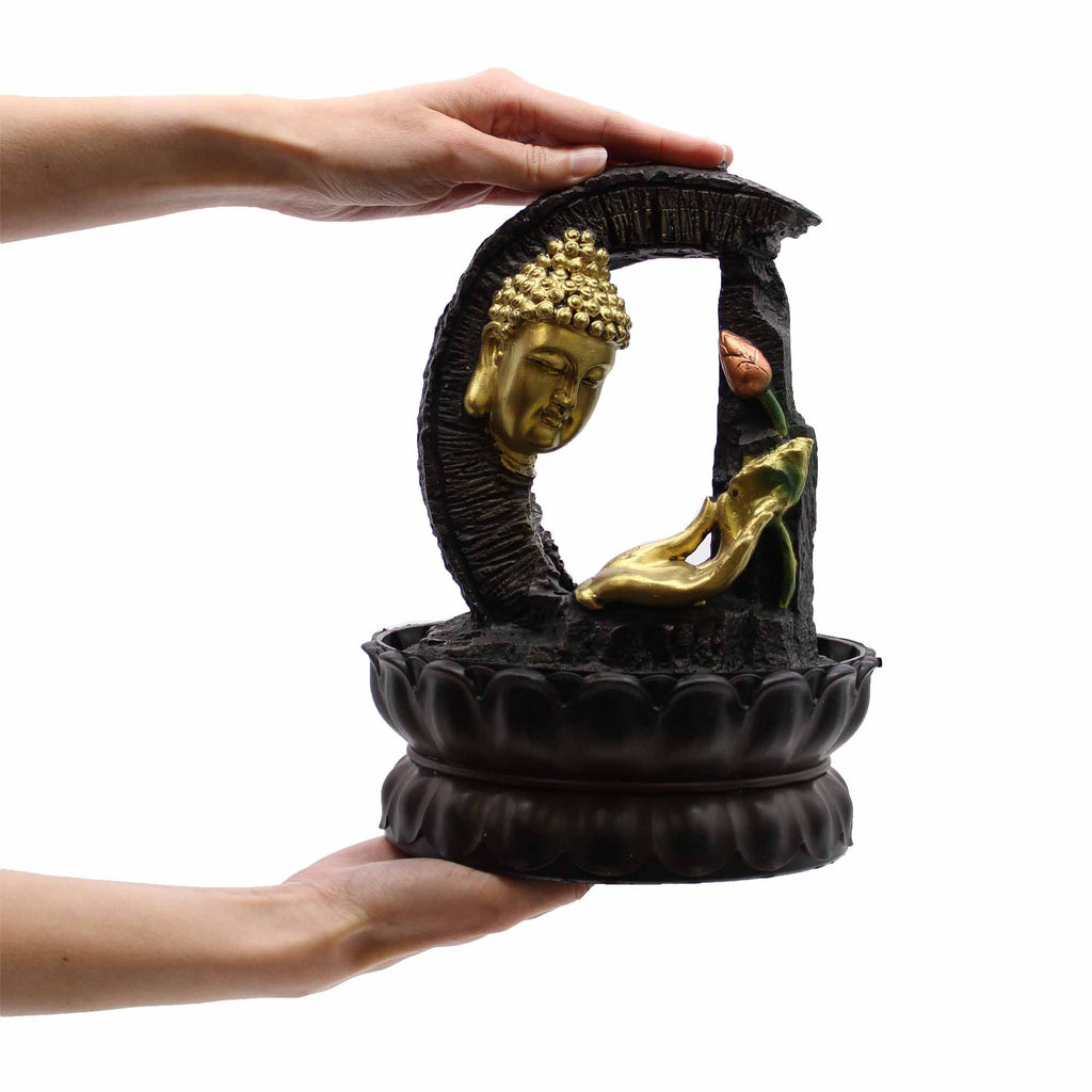 Tabletop Water Feature Golden Buddha & Lotus