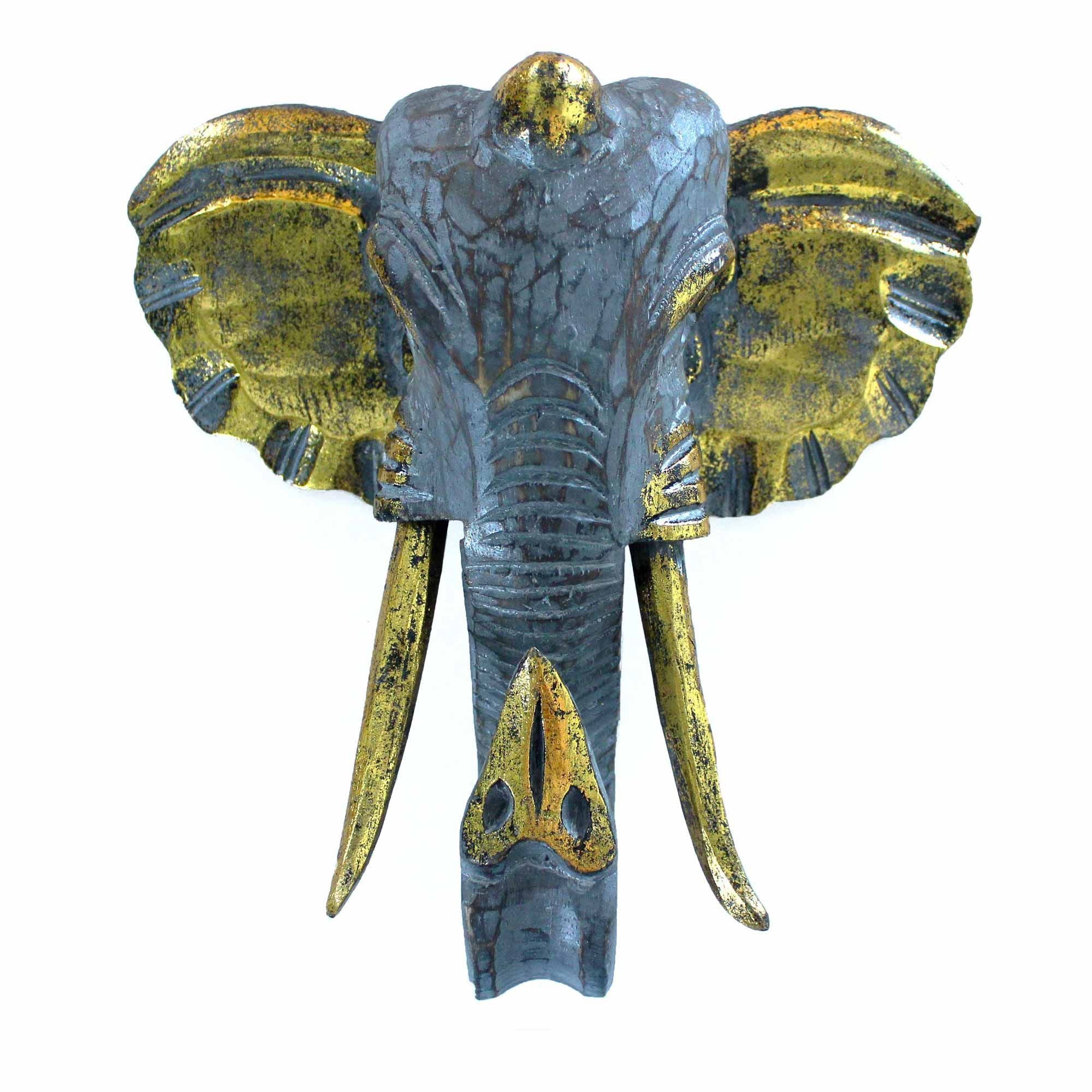 Large Majestic Elephant Head Gold & Grey