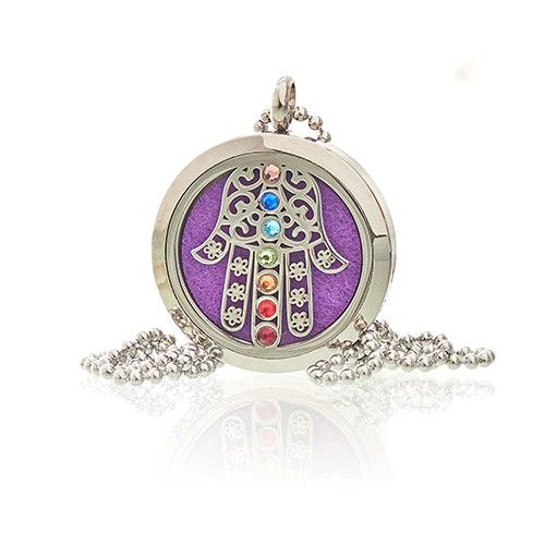 Locket Necklace Stainless Steel Aromatherapy Diffuser Hamsa Chakra