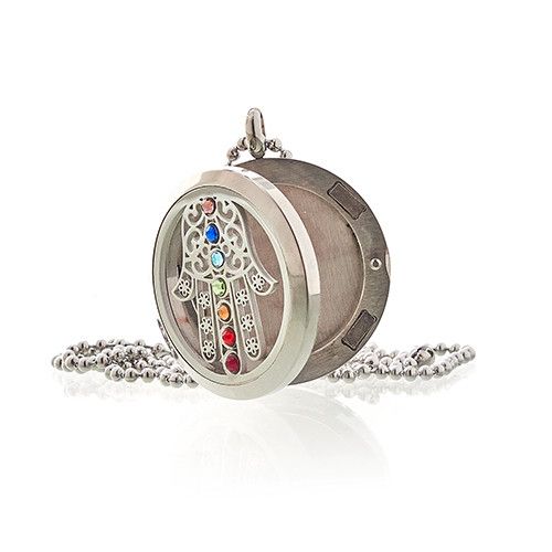 Locket Necklace Stainless Steel Aromatherapy Diffuser Hamsa Chakra
