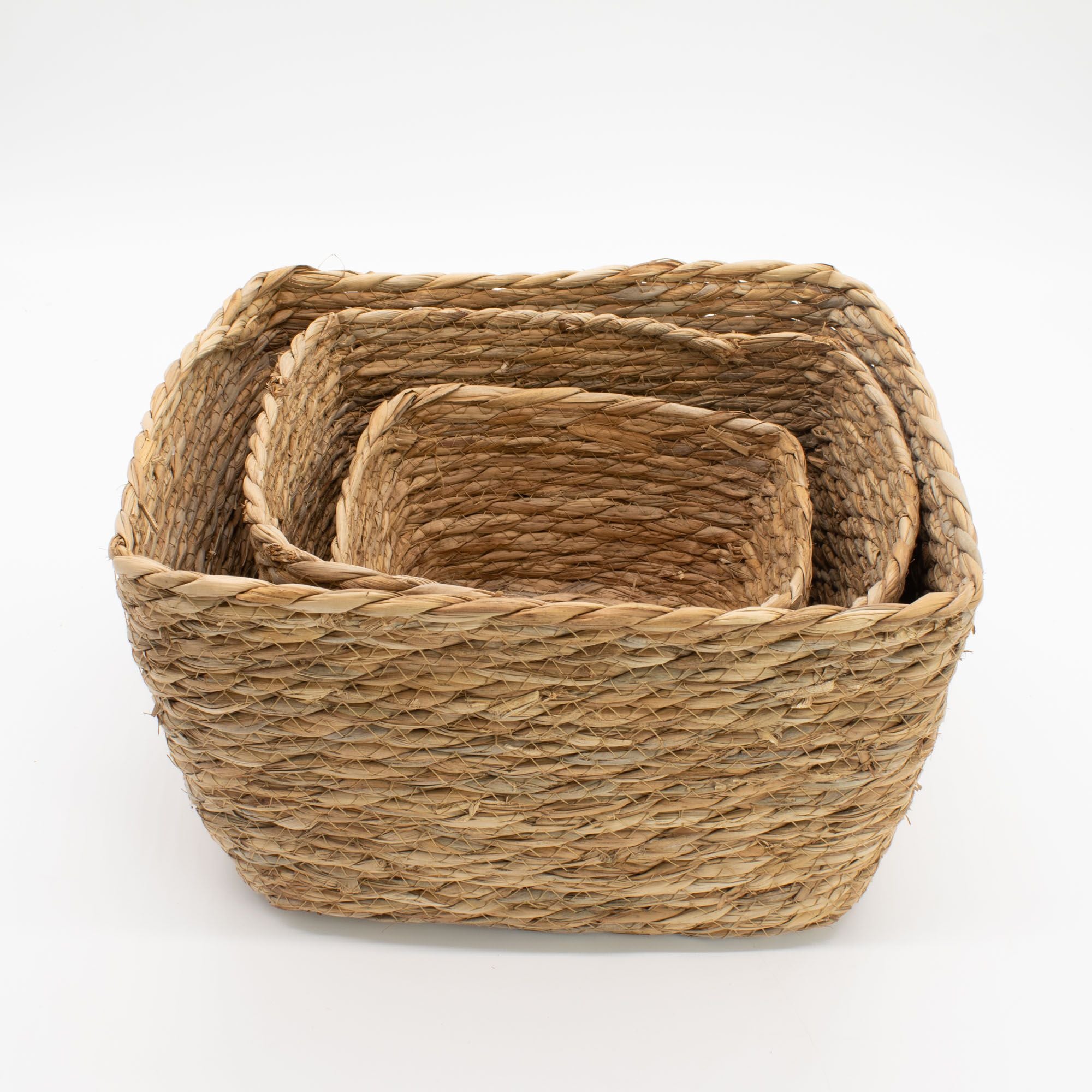 Set of 3 Natural Seagrass Square Baskets