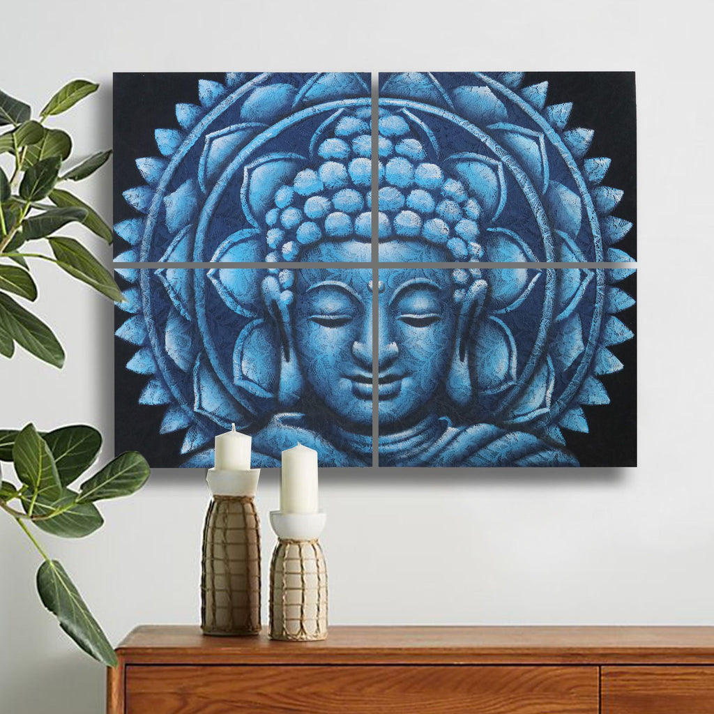 Blue Buddha Mandala Brocade Set of 4 Paintings