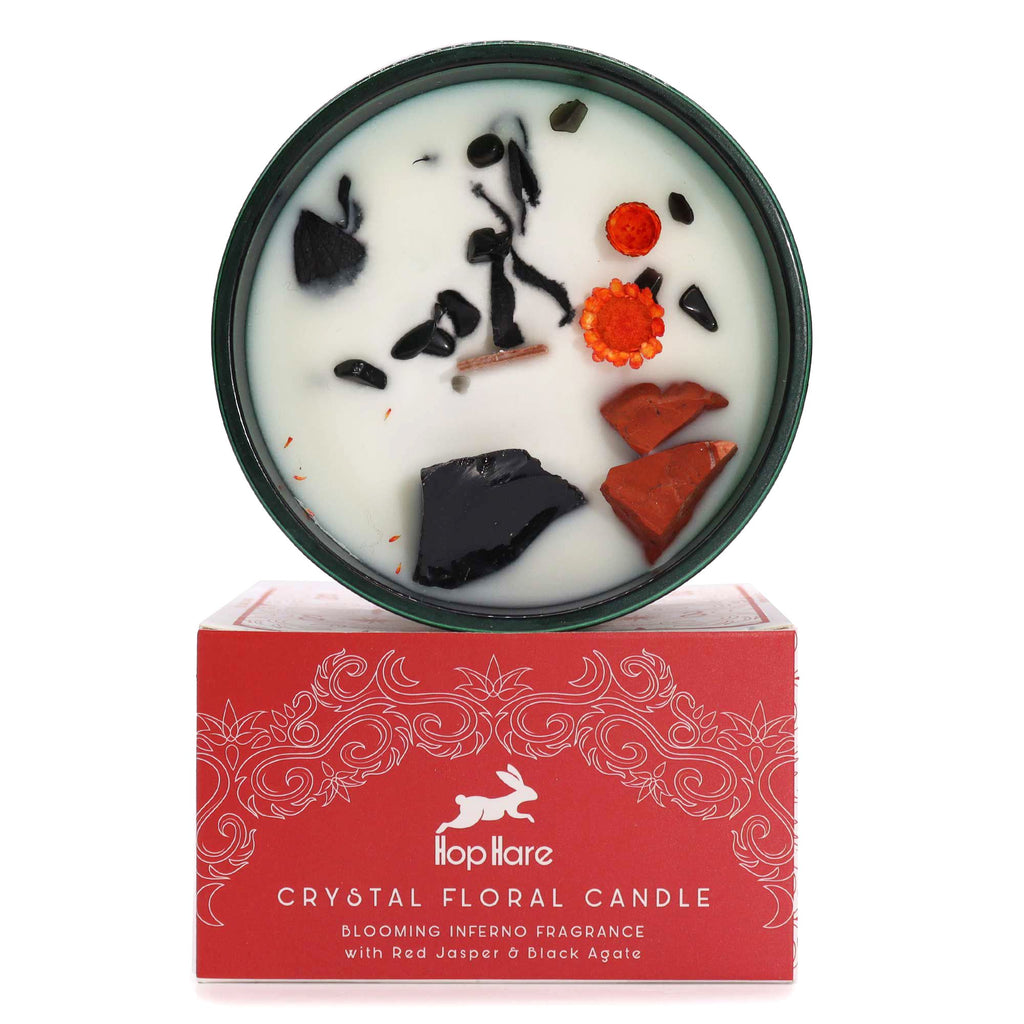 Decorative Crystal Candle with Red Jasper and Dried Flowers